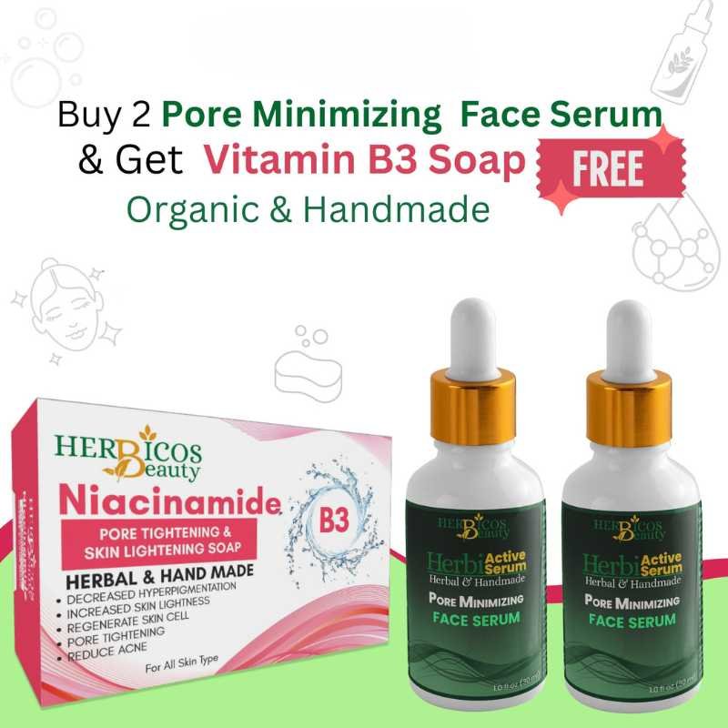 2 Pore Minimizing Face Serum + Free Niacinamide (Vitamin B3) Soap